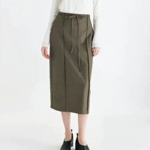 Brown Midi Skirt with Tie